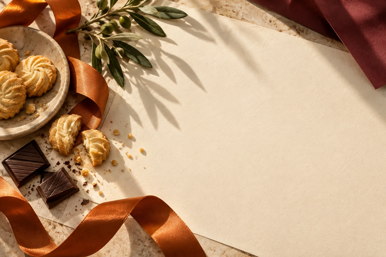 Gift styling with biscuits, chocolate and ribbon
